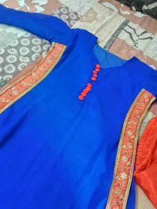 Blue &amp; Orange Embroidered Salwar Kameez