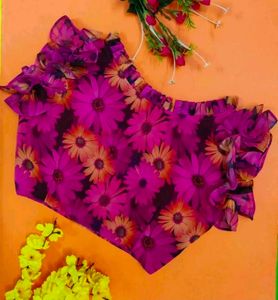 Cute Korean Floral Crop Top💜🌺 /Ruffle Blouse