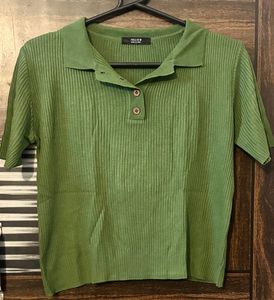 Green Ribbed Polo Top (item 43)
