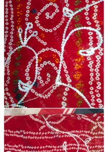 Red Bandhani Saree with Silver Accents