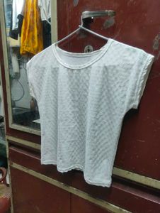 White Textured Sleeveless Top