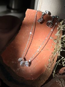 Pure 925 Silver Chain With Pendent And Eaarings
