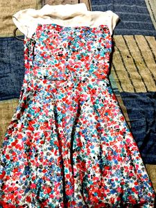 Colourful Net Cotton Collar Frock