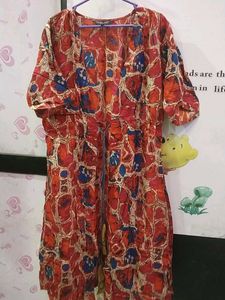 Red Printed shrug Dress