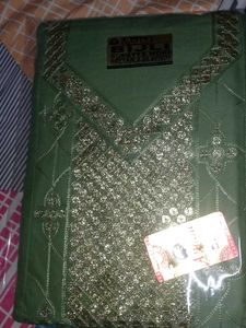 Green Embroidered Dress Material