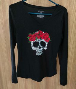 NO BOUNDARIES Skull &amp; Roses Graphic Tee