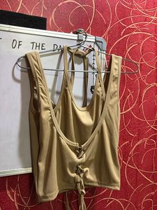 Cute Beige Tie Up Crop Top