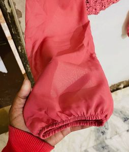 Knitted Pink Crop Top With Full Sleeves