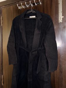 Korean Black Wool-Blend Long Coat