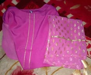 Crepe French Rose Color Anarkali With Duppata