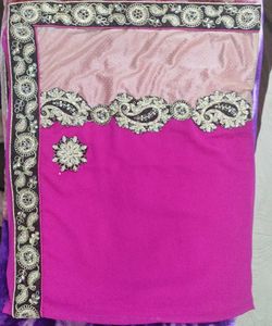 Elegant Pink Embellished Saree