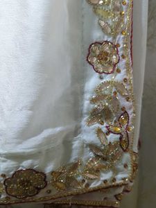 Gota Patti White Saree