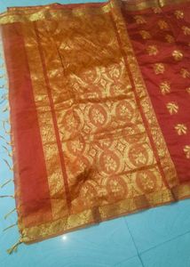 Orange Colour Shinning Organza Saree