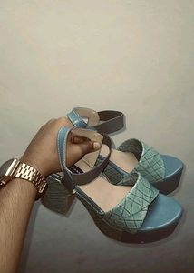 Aqua Blue Block Heel