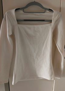 Fitted Cream Square-Neck Top | Minimalist Basic