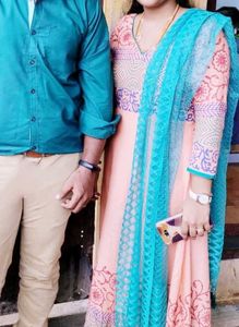 Peach Floral Print Attractive Branded Anarkali