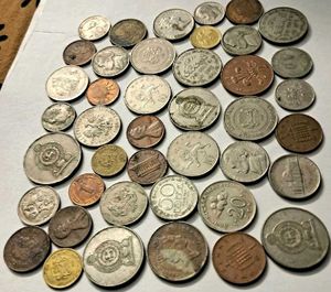 68 Foreign Coins Includes 10 BiMetallic + 16Tokens