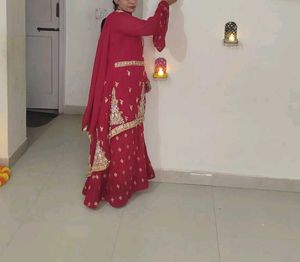 heavy Pink Embroidered anarkali with lehnga