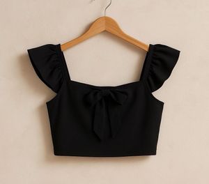 ✨ Elegant Black Smocked Crop Top ✨