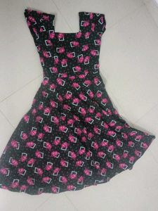 Black Floral &amp; Geometric Print Dress