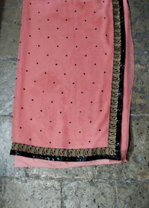 Peach Saree with Black Sequin Border