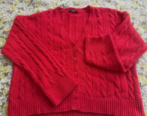 Red Cable Knit Cardigan