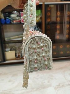 Handmade Pearl &amp; Crystal Embellished Clutch