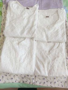 White Embroidered Kurta Set of 4 combo