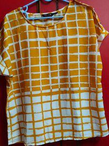ANNABELLE BY PANTALOONS Mustard White Boxy Fit Tee
