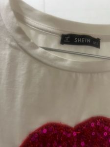 White Tshirt With Red Shiny On