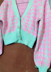 SHEIN Brand Pink Patterned Cardigan