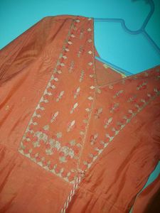 Rust Embroidered Kurti Dress