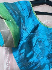 Bluish Seagreen Saree With Stitched Blouse