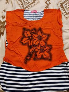 Orange Floral Print Top