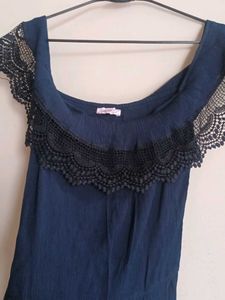 Navy Blue Ribbed Pattern Jumpsuit