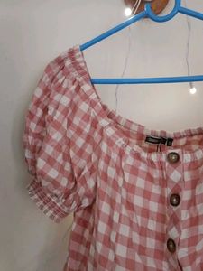 Cute Gingham Off-Shoulder Top