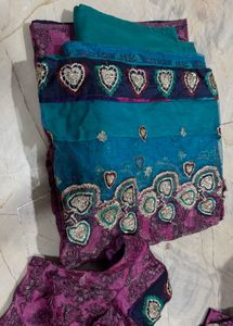 Beautiful Saree With Net At The Bottom And Blouse