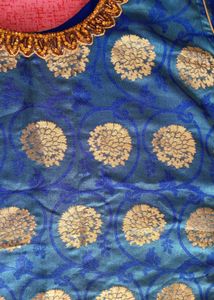 Blue And Gold Salwar Set With Net  Dupatta