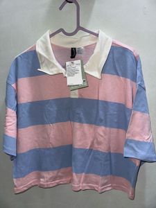 H&M Striped Crop Polo T-Shirt - Size S