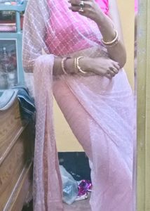 Baby Pink Net Saree With Lace Border