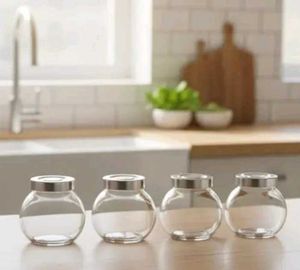 Set Of 8 Glass Jar with Silver Lid