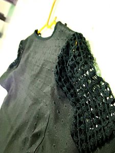 Black Crochet Sleeve Top