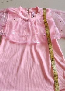 Pink Dress with Tulle Sleeves