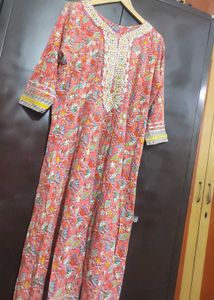 Pink Multi Floral Anarkali Kurti For 42 Bust