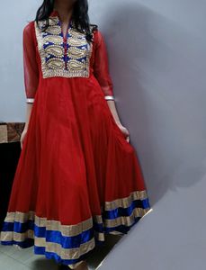 Red Ethnic Suit With Dupatta