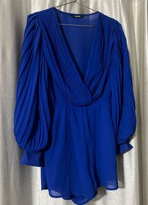 Blue Pleated Romper