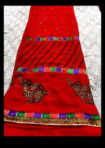 Elegant Handwork Red Embroidered Saree