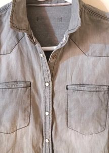 Gray Denim Button-Down Shirt