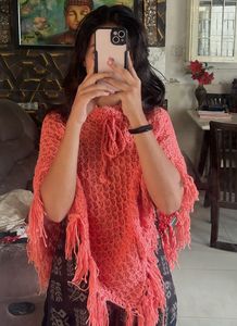 Coral Scarf with Fringe