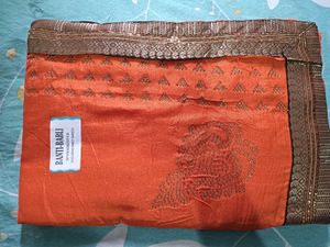 Elegant Orange Embellished Saree